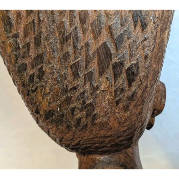 Wooden Handcarved African Statues Head Bust Tribal Man & Woman Pair Folk Art Set - Picture 8 of 16